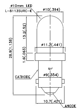 BLB101SURC-E-12V-P, Светодиод 10мм с байонетным замком и встроенным резистором на 12В